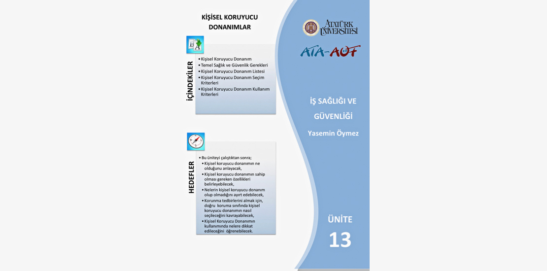 Atatürk Üniversitesi, İş Sağlığı ve Güvenliği Programı Ders Kitabı, Kişisel Koruyucu Donanım Bölümü